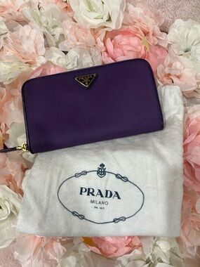 Prada Purple Saffiano Zip-Around Wallet